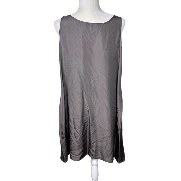 Eileen Fisher Silk Georgette Crepe Scoop Neck Dress Brown - Picture 4 of 7